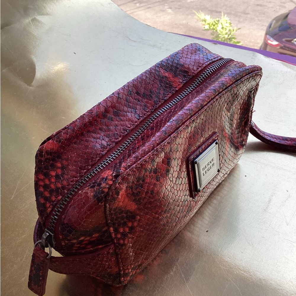 Herve Leger snakeskin deep wine toiletry bag